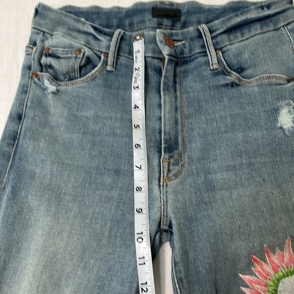 Mother high Waisted Looker Crop Denim Jeans In Chatterbox Embroidered Size 28 - Picture 12 of 15